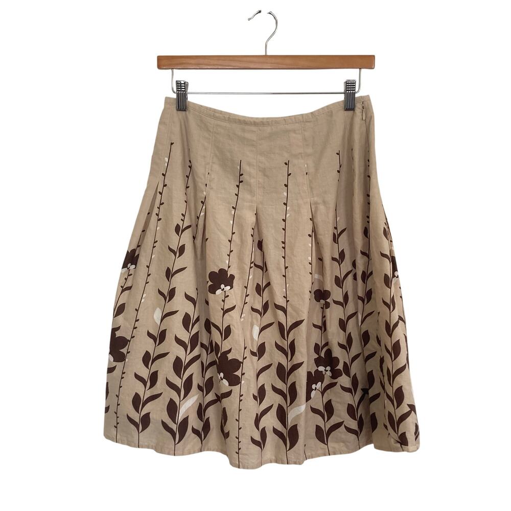 Apt. 9 Petite Tan and Brown Floral Cotton Midi Skirt